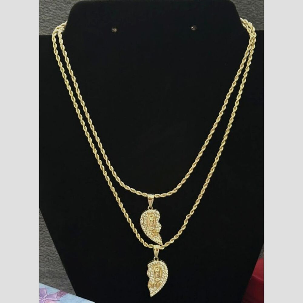 18K Gold Filled Guadalupe Half Heart Pendant Necklace | 20"4mm Rope Chain